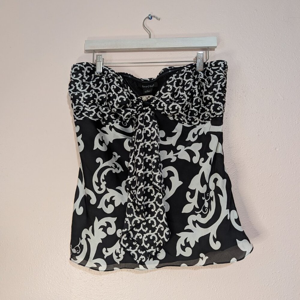 ❤️Black White Mixed Print Strapless Tube Top -Mob Wife - Baroque - Size 14❤️ - Picture 2 of 7